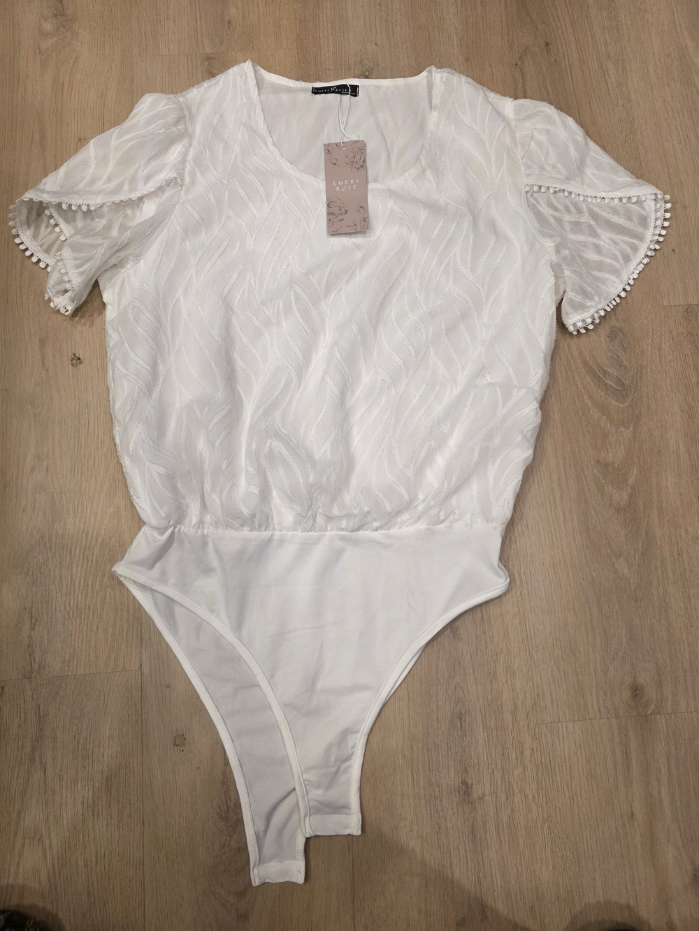 White Textured Flutter Sleeve Bodysuit